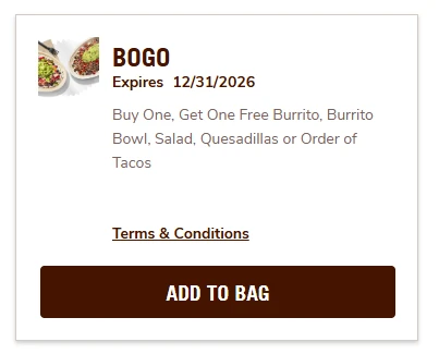 Chipotle Buy 1 Get 1 Free Code (BOGO Entree)